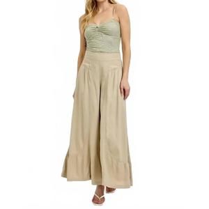 NEW RISEN shirring detail wide leg pants in tan